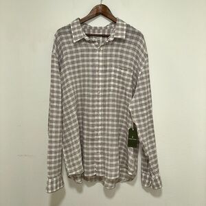 Mutual Weave Shirt Mens Long Sleeve XXL Plaid Cloud Blue/Brown Linen Blend NWT